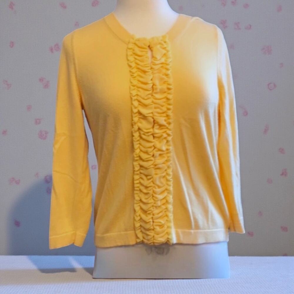 Banana Republic Cardigan Yellow Ruffle Cotton‎ 3/4 Sleeve Size S